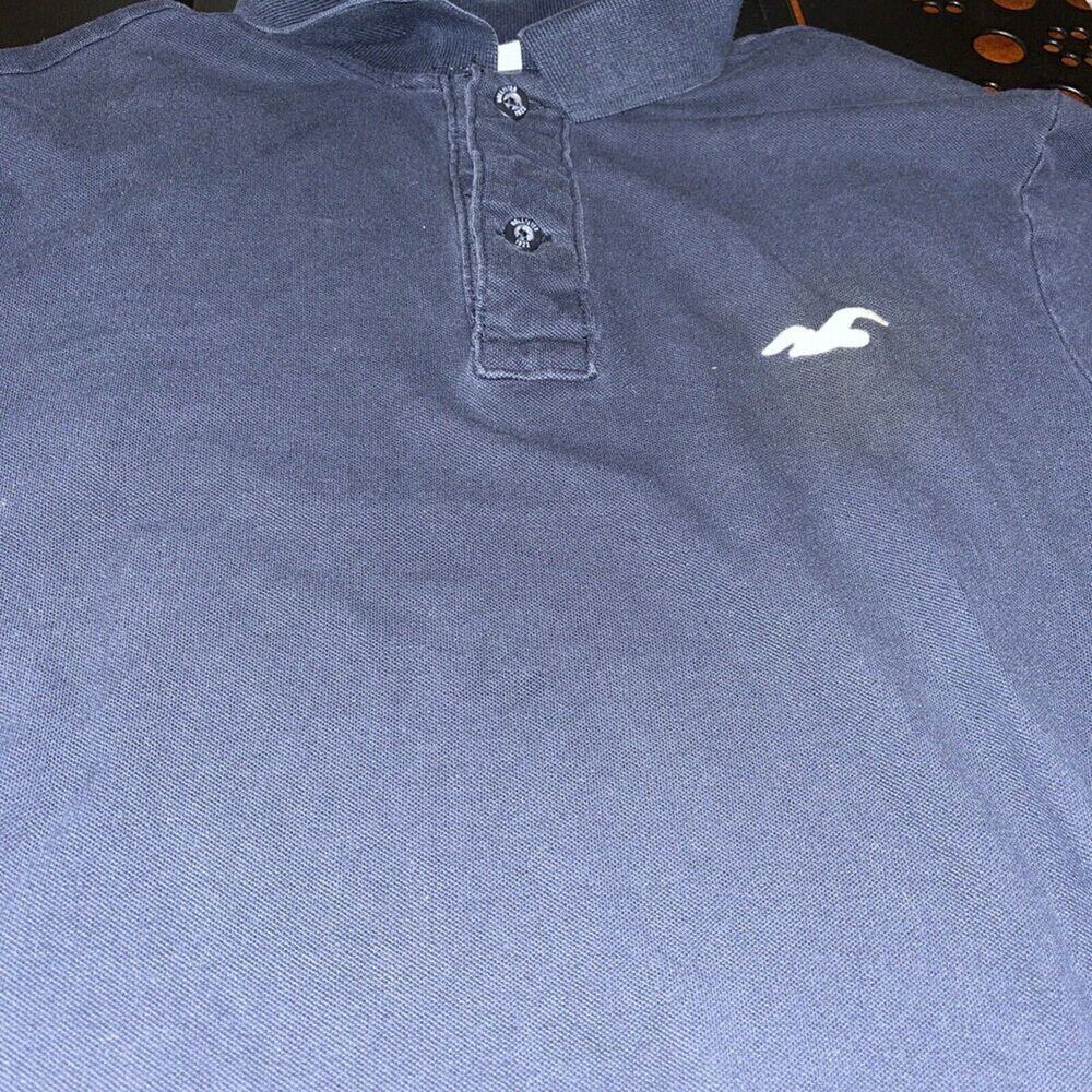 Hollister Mens Advanced Stretch Polo Shirt Navy Blue Short Sleeve Logo‎ Size M